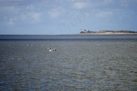 北海，水，海，天空，云团，湖泊，瓦登海