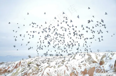 卡帕多细亚，冬季，自然，雪，冻结，冰，天空