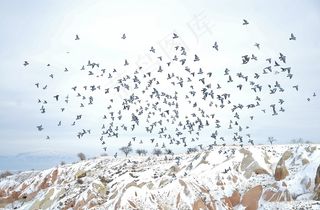 卡帕多细亚，冬季，自然，雪，冻结，冰，天空