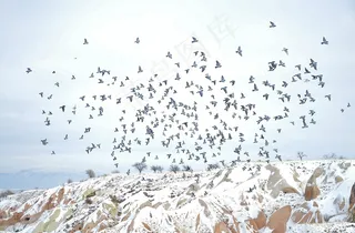 卡帕多细亚，冬季，自然，雪，冻结，冰，天空