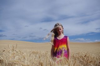 女孩，原野，小麦，沉思，天空