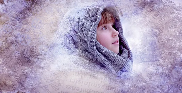 人，人的，儿童，女孩，脸，冬天，头饰