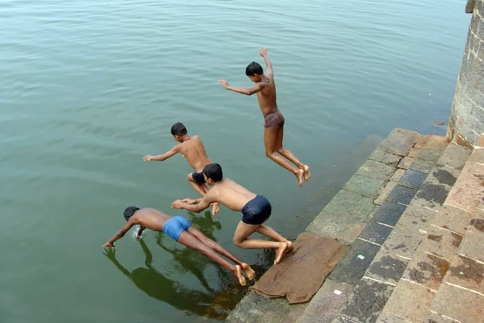 跳水，儿童，男孩，河，克里希纳，水