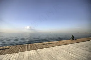 钓鱼，寂寞，海洋，渔夫，天，浮桥，蓝色