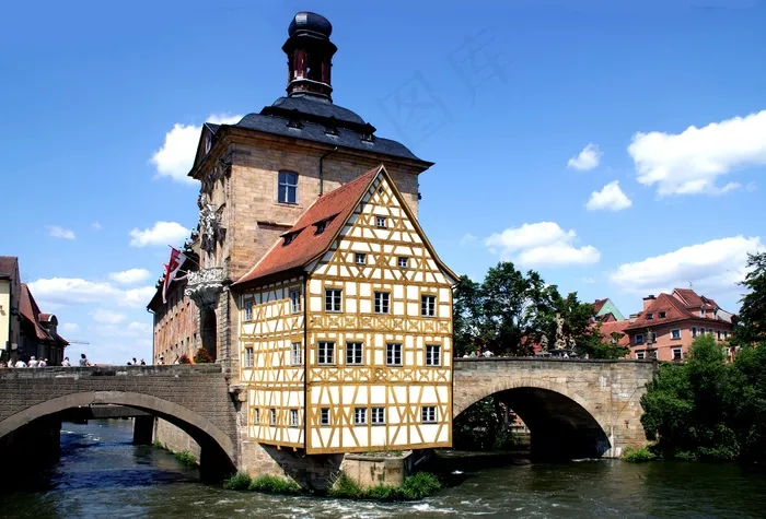 Fachwerkhaus，河，桥梁，中世纪，水