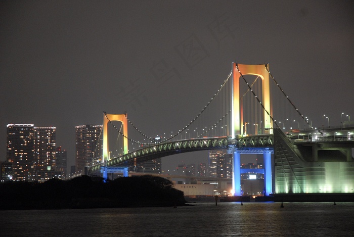 夜景，桥梁，点亮，夜，城市，大，光