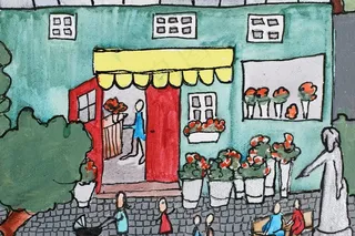 艺术，水彩，盘子，城市，花店