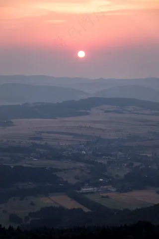 全景，视图，山谷，丘陵，日落，傍晚，场景