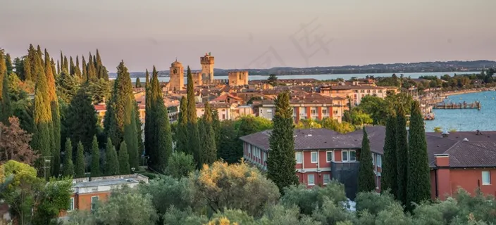 日落，加尔达湖，意大利，景观，水，夏天