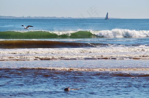 波，海滩，帆船，南非，地平线