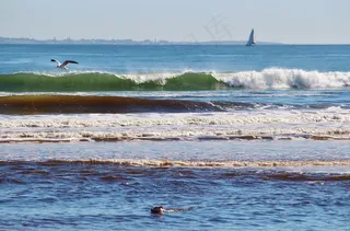 波，海滩，帆船，南非，地平线