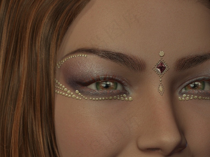 女人，化妆，头，眼睛，美女，面对珠宝，金