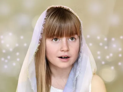 儿童，女孩，脸，长长的头发，布，肖像