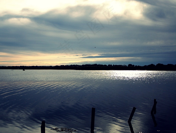 金，秋，性质，湖泊，天空，云，水