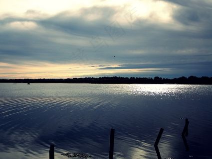 金，秋，性质，湖泊，天空，云，水