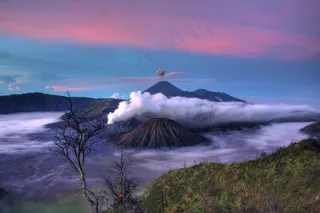 火山,山峦,湖泊,冰雪,天空,夕阳景观与山川同云