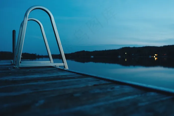 码头，阶梯，步骤，湖泊风景，水，晚上，反射