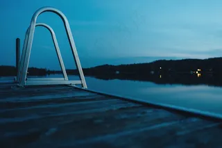 码头，阶梯，步骤，湖泊风景，水，晚上，反射