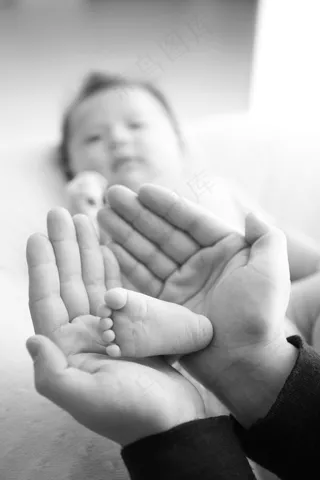 婴儿，脚，手，爸爸，邱，一百天，石头