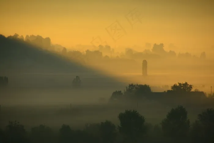 雾，早晨的阳光，背光，Morgenstimmung，日出