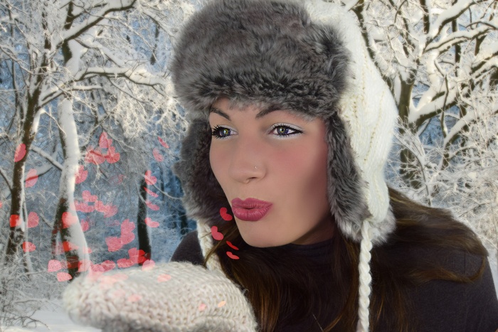 女人，冬天，心，景观，雪，漂亮，下雪了