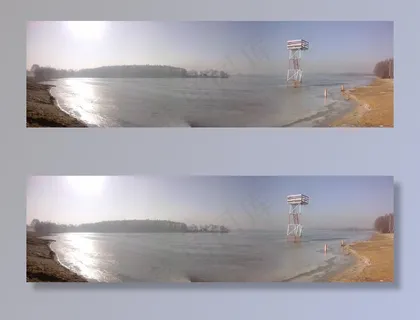 全景，Pławniowice，湖，海滩，在早晨