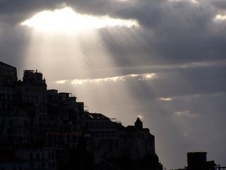 阳光，云，光线，城市，房屋，太阳，阳光