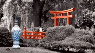 公园，景观，亚洲，红色，桥