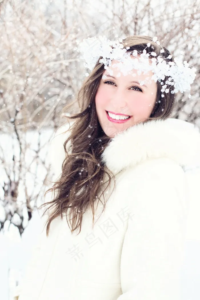 女子，雪，冬天，肖像，雪花，微笑