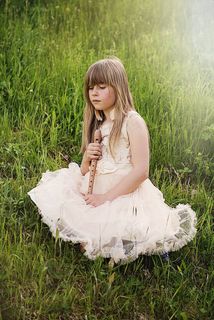 人，人的，儿童，女孩，长笛，音乐，出，自然