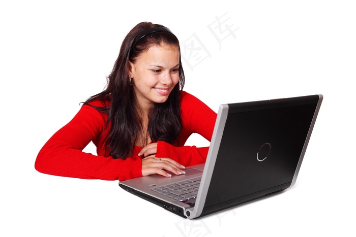 电脑,美女,屏幕截图,女孩,平板手机,在计算机上工作的微笑妇女