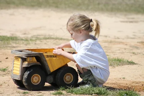 女孩，儿童，播放，卡车，污垢，汤卡，户外