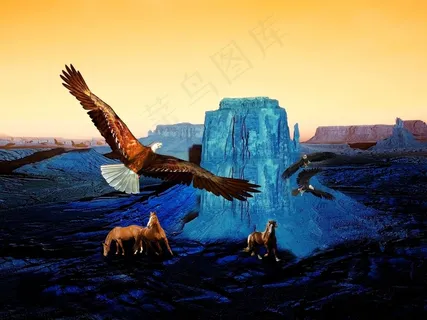 岩石，沙漠，干旱，景观，鸟，自然，天空