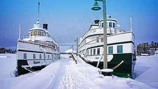 安大略省，加拿大，Muskoka，冬季，船舶，湖泊，冰