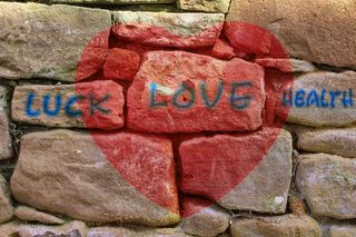 心，爱情，运气，祝福你，石头，墙，浪漫