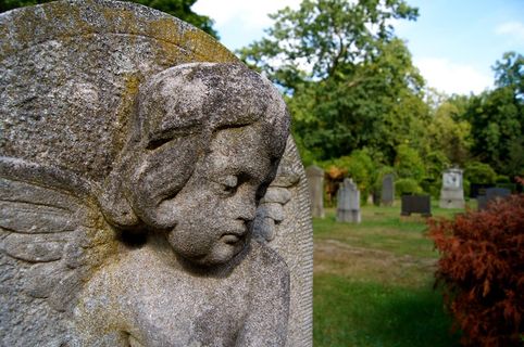 公墓，哀悼，天使，意见，脸，石头，悲伤，老