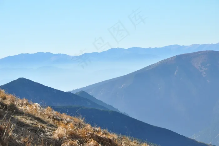 山，顶部，景观，视图，秋季，天空，蓝色