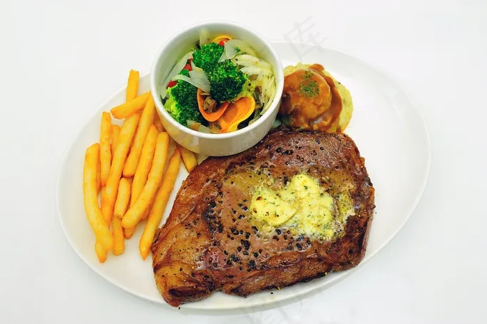 食品，西餐，餐饮，波姆炸薯条，肉，烤，牛排