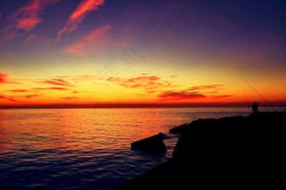 巴塞罗那，日落，天堂，渔民，钓鱼竿