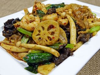 麻辣，香辣，蔬菜，蘑菇，食品，油炸，亚洲料理