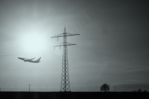 飞机，启动，起飞，电流，电源杆，喷气