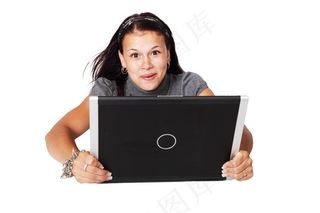 门铃,电脑,音响,手写板,手机贴膜,笔记本电脑的年轻女子的画像