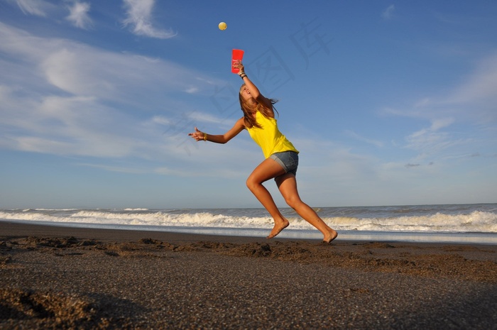 女孩，运动，活跃，竞赛，开始，跳跃，球类运动