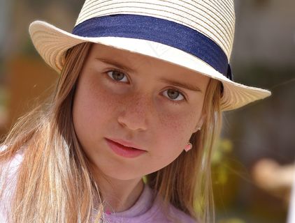 人类，儿童，女孩，脸，视图，帽子，关闭