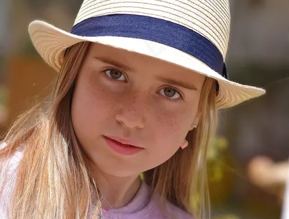 人类，儿童，女孩，脸，视图，帽子，关闭