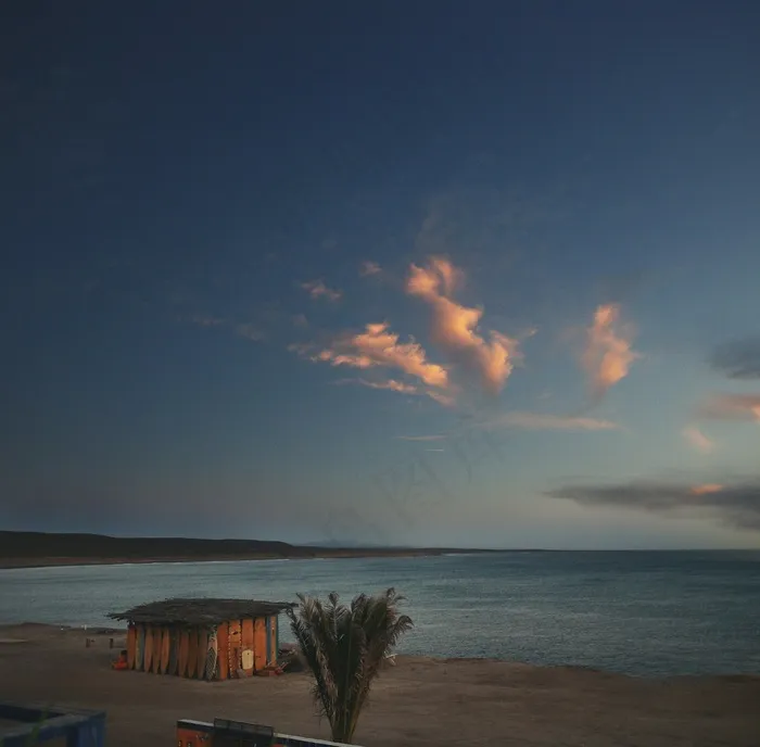 海滩，沙，滨，海洋，海，日落，黄昏，天空