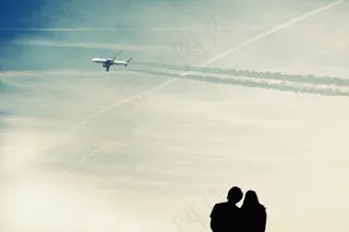 天空，关于，夫妇，蓝色，人类，剪影，曲目