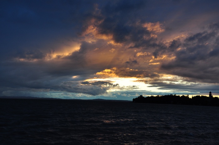 湖，Abendstimmung，云，暴风雨后，傍晚的天空