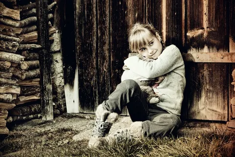 儿童，女孩，泰迪熊，爱，自然，老照片