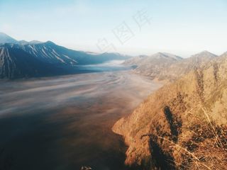 景观，山，谷，雾，意见，以上，云团